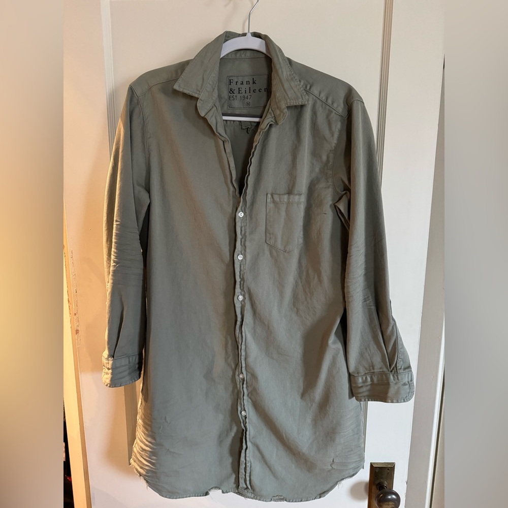 Frank & Eileen Olive Green Long Sleeve Button-Down Shirt Dress